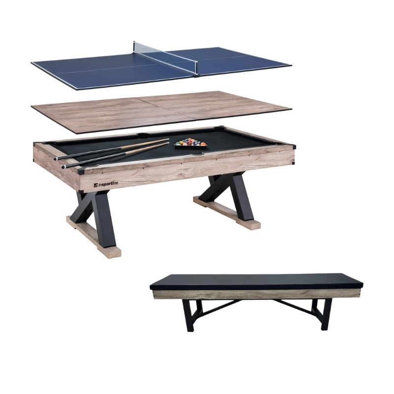 Більярдний стіл 3-в-1 inSPORTline Residento з лавкою, колір світле дерево